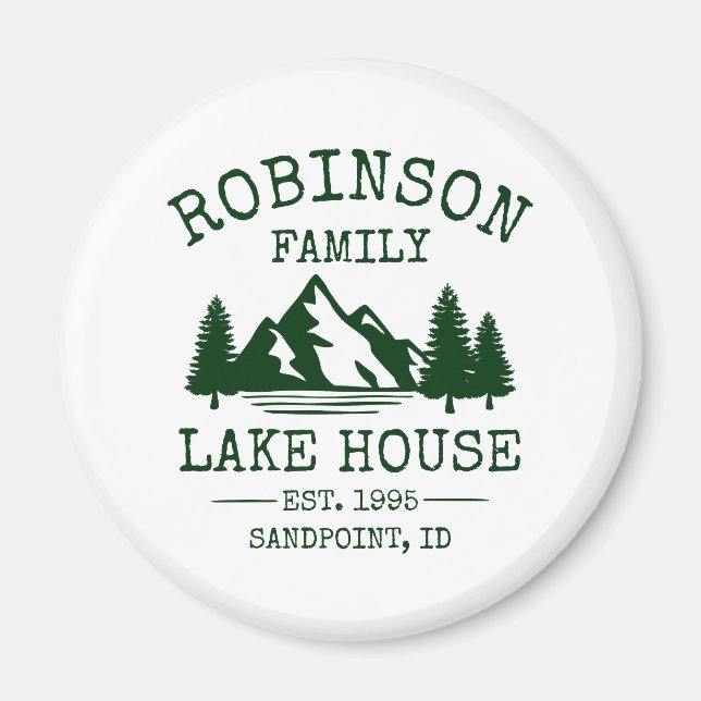 Aimant Nom de famille Lake House Forest Green Trees (Devant)