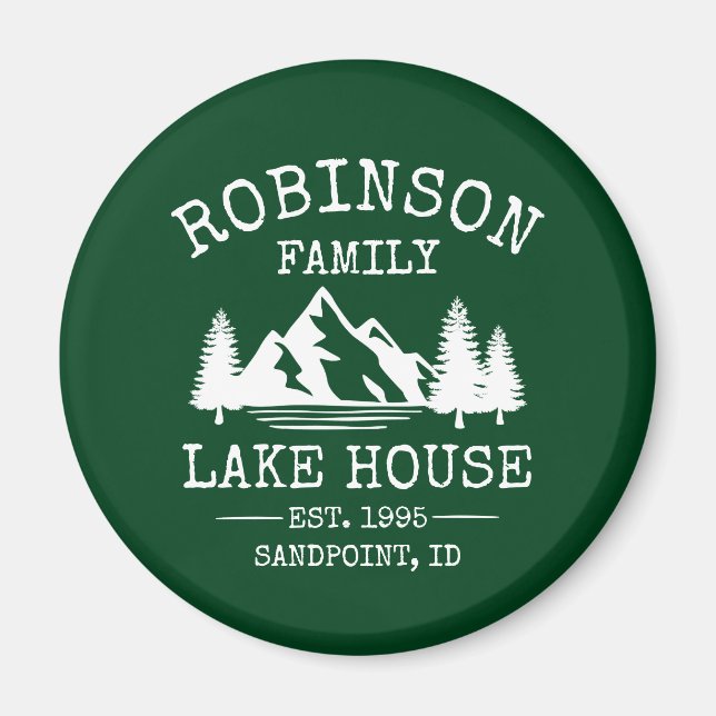 Aimant Nom de famille Lake House Trees Forest Green (Devant)