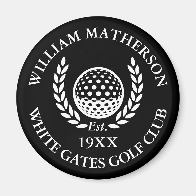 Aimant Nom de golf personnalisé noir et blanc (Devant)