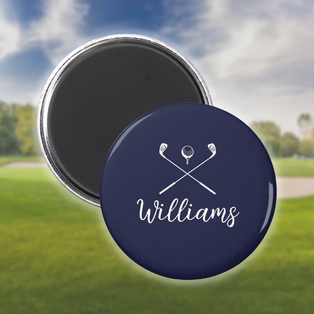 Aimant Nom de script personnalisé clubs de golf bleu mari (Créateur téléchargé)