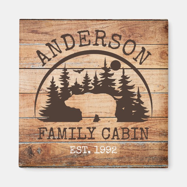 Aimant Nom du Cabine de famille Personnalisé en bois rust (Devant)