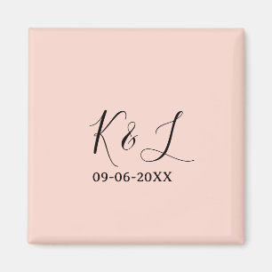 Aimant nom du couple de mariage lettre date rouge pastel 