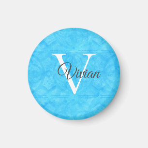 Aimant Nom du monogramme d'aquarelle bleu
