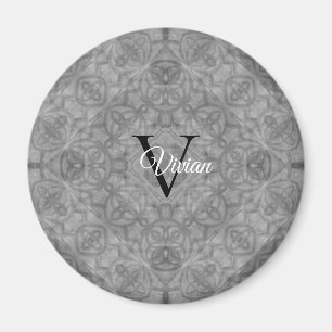 Aimant Nom du monogramme d'aquarelle gris ultime