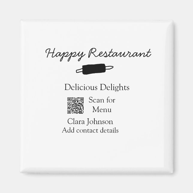 Aimant Nom du restaurant scan QR menu ajouter les coordon (Devant)