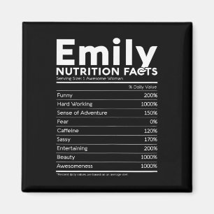 Aimant Nom Emily Nutrition Facts Femmes personnalisées Fi