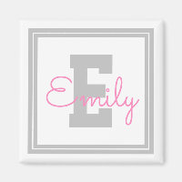 Nom et monogramme encadrés | Gris clair et rose