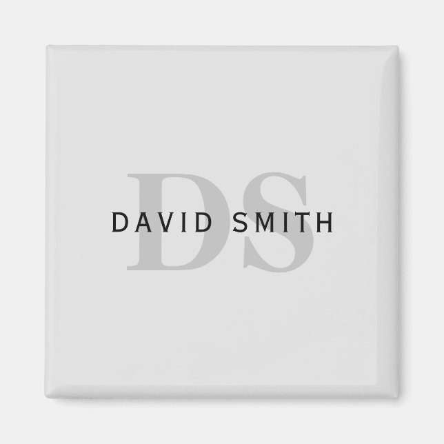 Aimant Nom et monogramme modernes | Gris et noir modifiab (Devant)