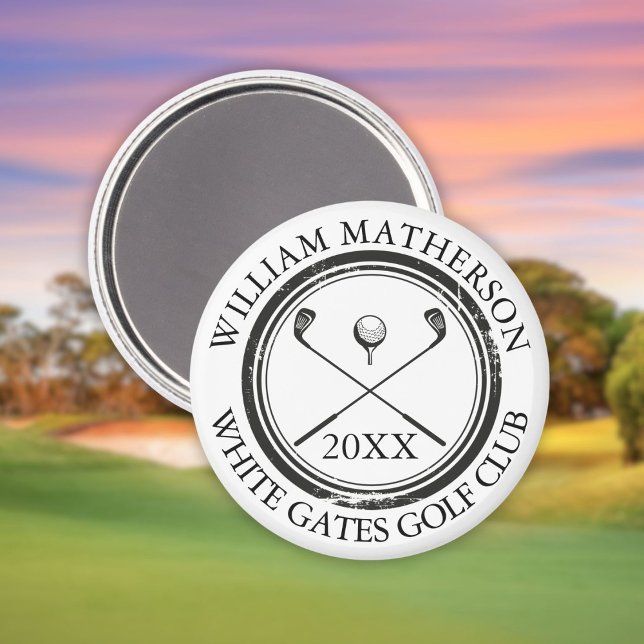 Aimant Nom et nom du club Date Noir et blanc (Name And Club Name Date Black and White Magnet)