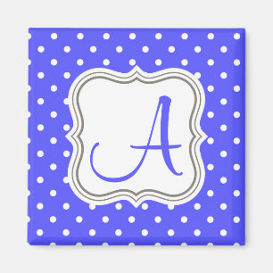 Aimant Nom initial du monogramme pois bleu moderne