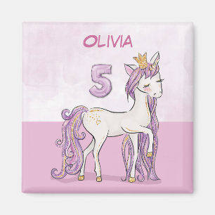 Aimant Nom personnalisé 5ème anniversaire Cheval Rose Ave