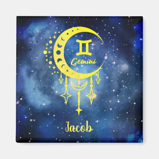 Aimant Nom personnalisé bleu et jaune de minuit Gemini Ma