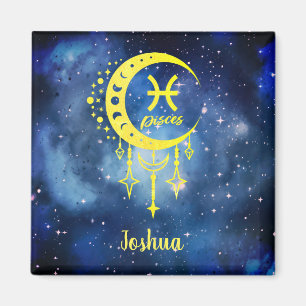 Aimant Nom personnalisé bleu et jaune de minuit Pisces Ma