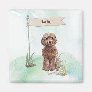 Aimant Nom personnalisé Chien Brown de Cockapo pour anim