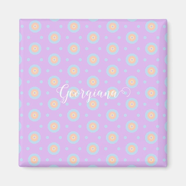 Aimant Nom personnalisé Cute Pastel Rainbow Bullseyes Mot (Devant)
