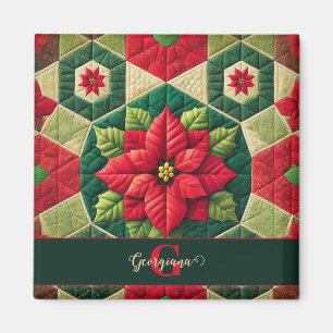 Aimant Nom personnalisé Festif Floral Patchwork Poinsetti