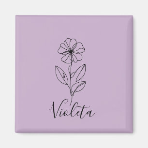 Aimant Nom personnalisé Février violet Fleur de naissance