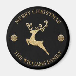 Aimant Nom personnalisé Gold Parties scintillant Reindeer