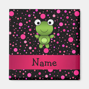 Aimant Nom personnalisé grenouille pois roses noirs