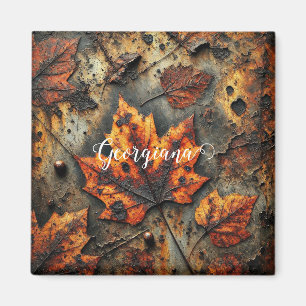 Aimant Nom personnalisé Grungy Autumen Feuilles industrie