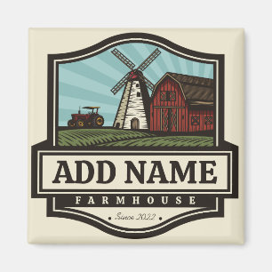 Aimant NOM personnalisé Rustic Farmhouse Vieux moulin à v