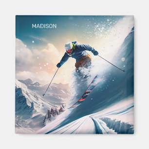Aimant Nom personnalisé Skier de montagne