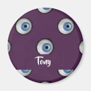 Aimant Nom personnalisé sur les grands yeux sur violet