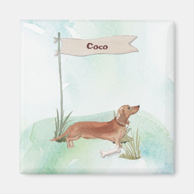 Aimant Nom Personnalisé Tan Dachshund Animal Chien (Devant)