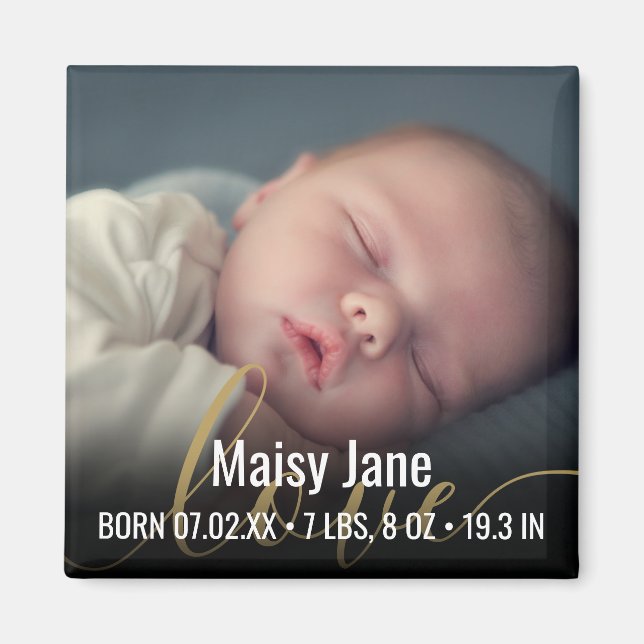 Aimant Nom photo de bébé personnalisé Statistiques de nai (Devant)
