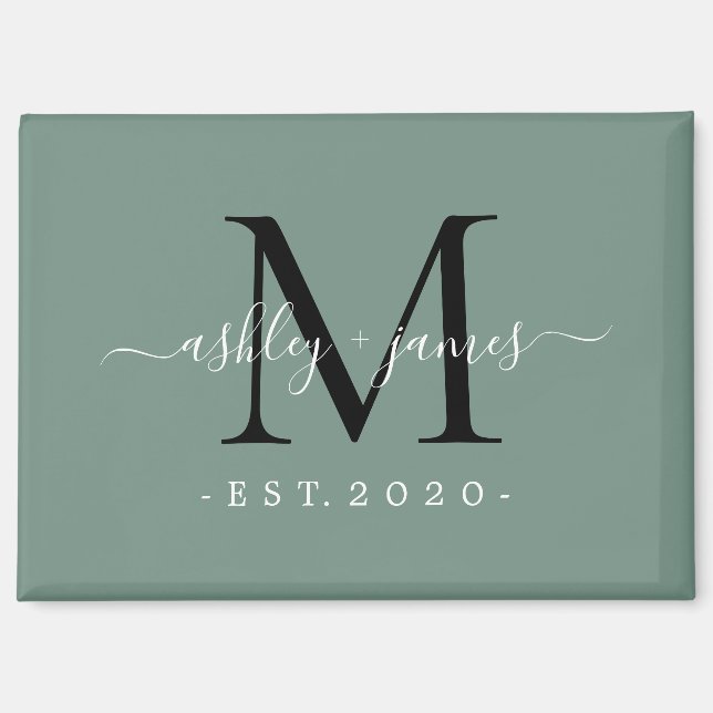 Aimant Noms de monogramme de script moderne vert poussiér (Recto)
