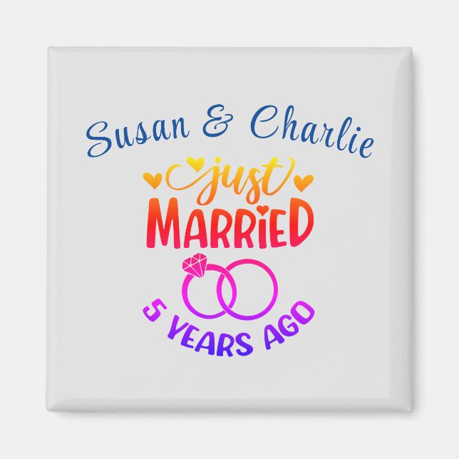 Aimant Noms personnalisés du 5e anniversaire du Mariage (Devant)