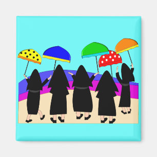 Aimant Nonnes avec des parapluies "attendant la pluie "