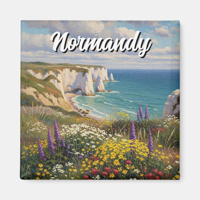 Aimant Normandie France Étretat Cliffs Fleurs sauvages (Devant)