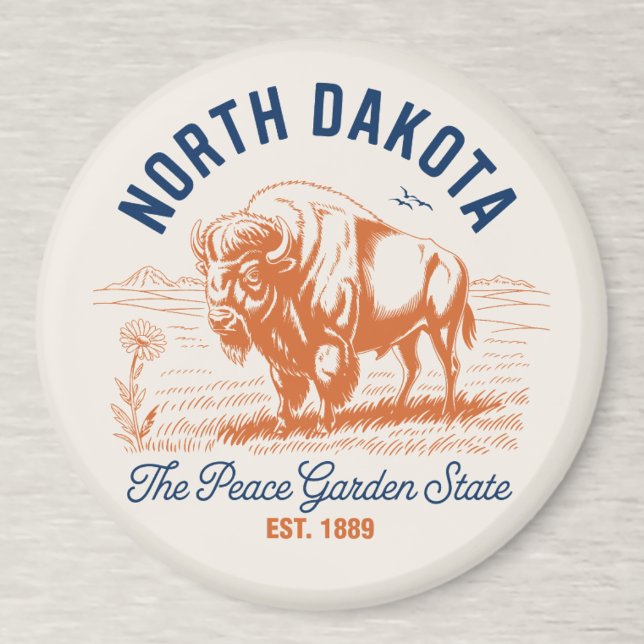 Aimant North Dakota Bison | The Peace Garden State (Créateur téléchargé)