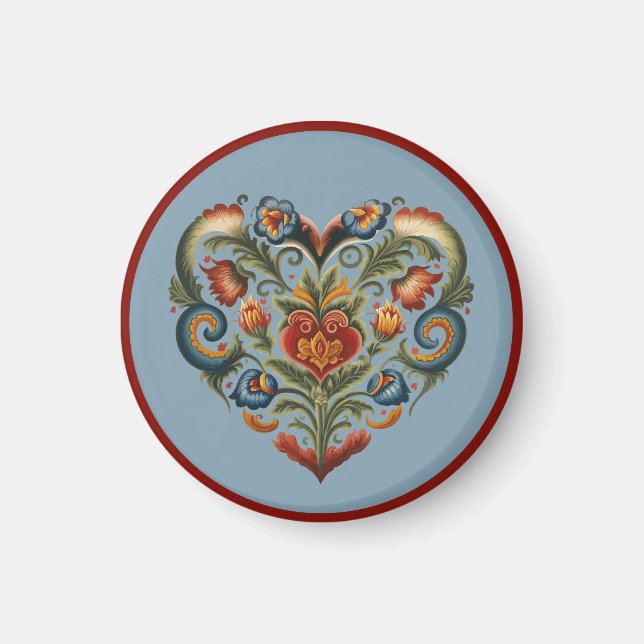 Aimant Norvégien Rosemaling Folk Art Heart (Devant)