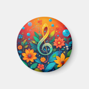Aimant Note Musicale Artistique Entourée De Fleurs Coloré
