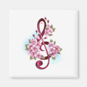 Aimant Notes de clef musicale en treble avec des fleurs S