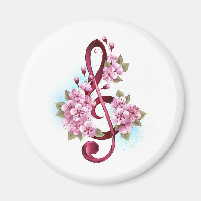 Aimant Notes de clef musicale en treble avec des fleurs S (Devant)