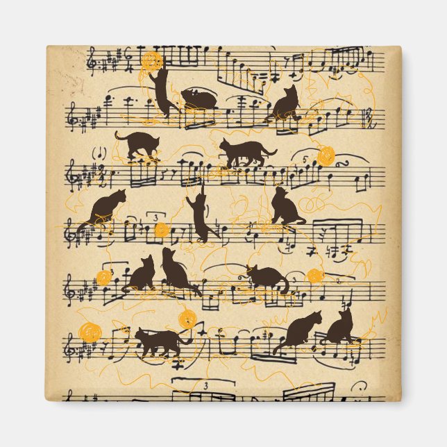 Aimant Notes musicales et chatons (Devant)