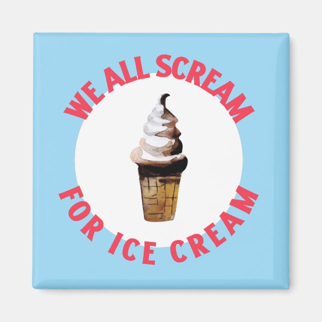 Aimant Nous Crions Tous Pour La Crème De Glace Bleu Rétro (Devant)