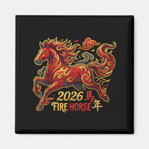 Aimant Nouvel An Chinois du Cheval 2026 Cheval de Feu Chi