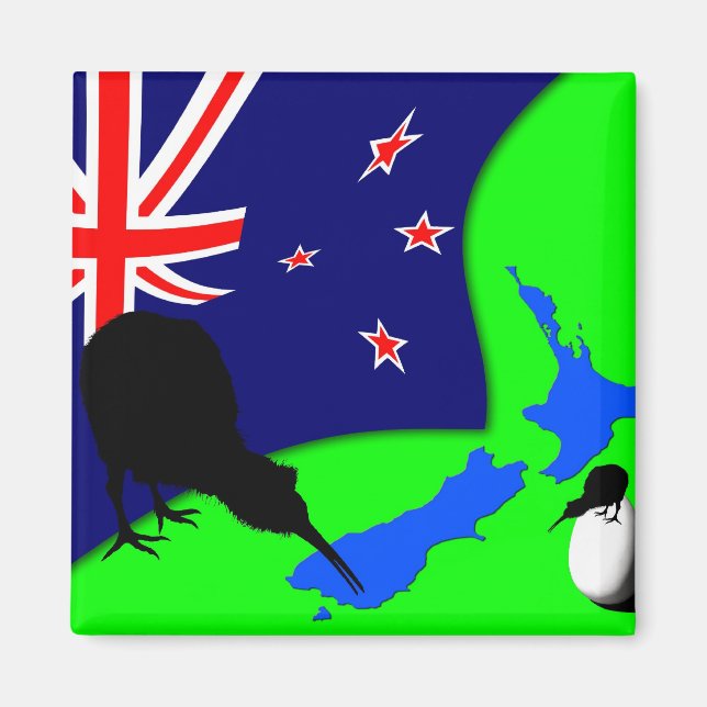 Aimant Nouvelle-Zélande, Kiwi Bird, Drapeau (Fridge Magne (Devant)
