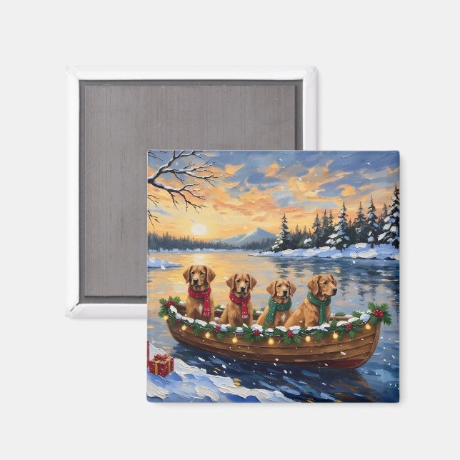 Aimant Nova Scotia Duck Tolling Retriever Christmas Boat  (Recto/Verso)