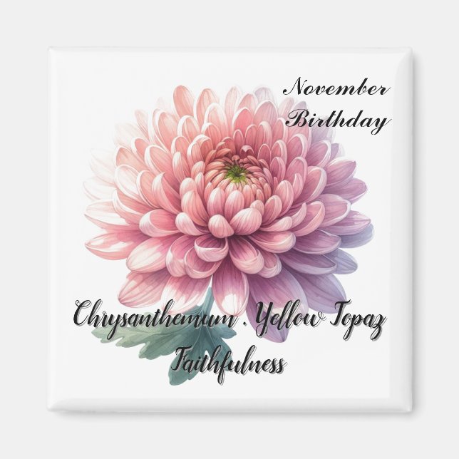 Aimant Novembre Birthstone Topaz Chrysanthemum Flower (Devant)
