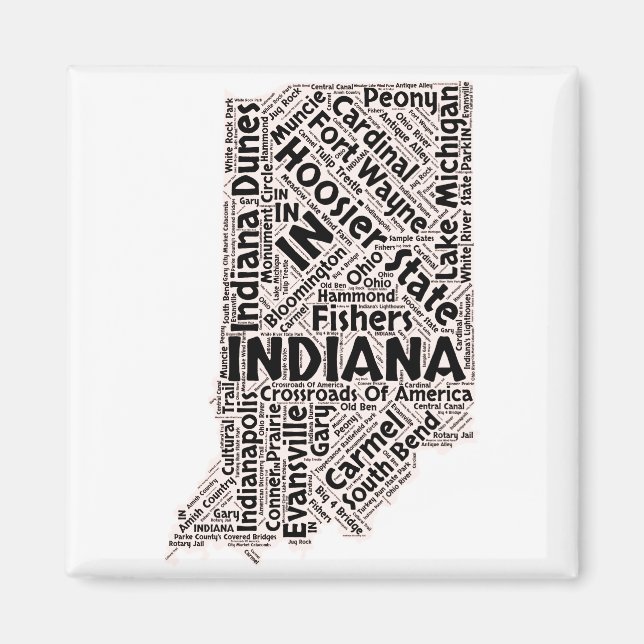 Aimant Nuage de mots de l'état de l'Indiana (Devant)