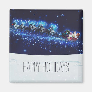 Aimant Nuit Bleue avec le Père Noël, Reindeer et Sleigh