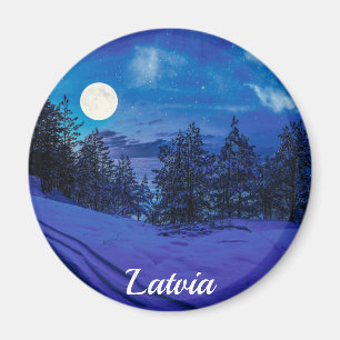 Aimant Nuit étoilée avec pleine lune en forêt