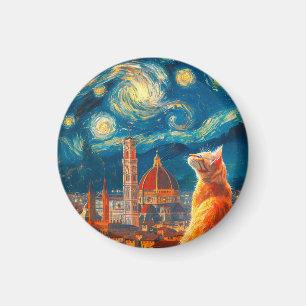 Aimant Nuit étoilée sur Florence Art du chat roux