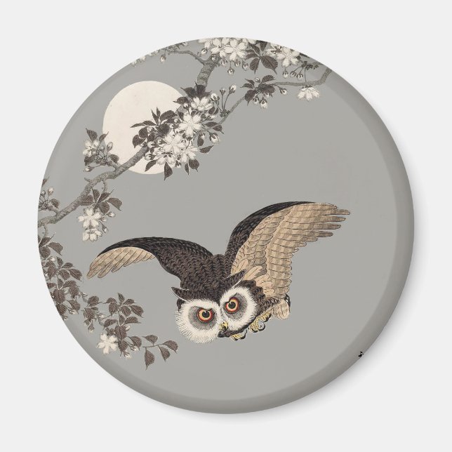 Aimant Nuit Japonaise Chouette Lune Bois Coupe Flying Nig (Devant)