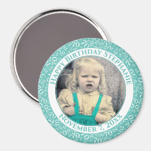 Aimant Numéro aléatoire Motif 70e anniversaire Turquoise/